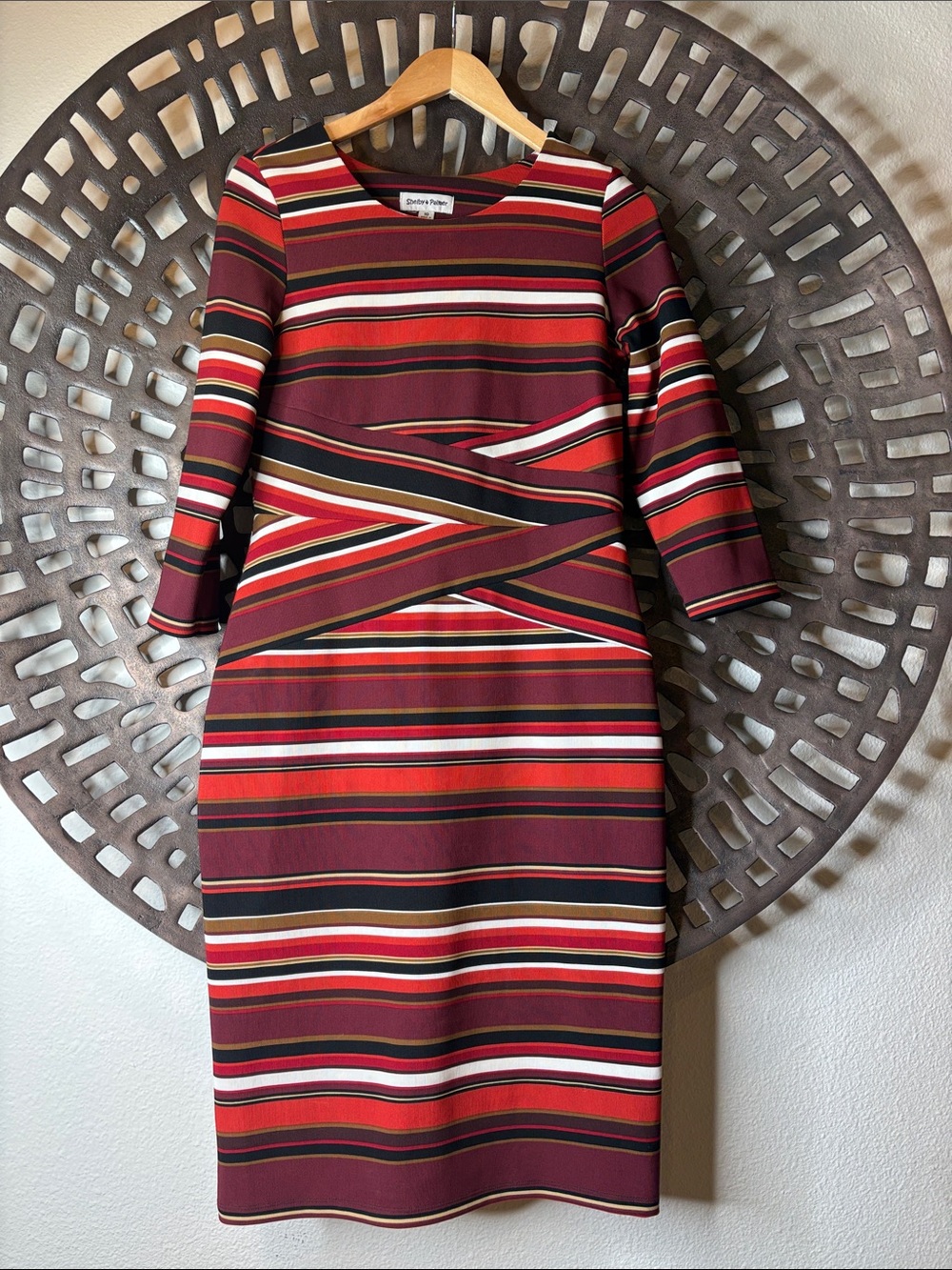 ❤️ Shelby & Palmer Striped Sheath Dress Women’s 10 Burgundy Red Career Stretch ❤